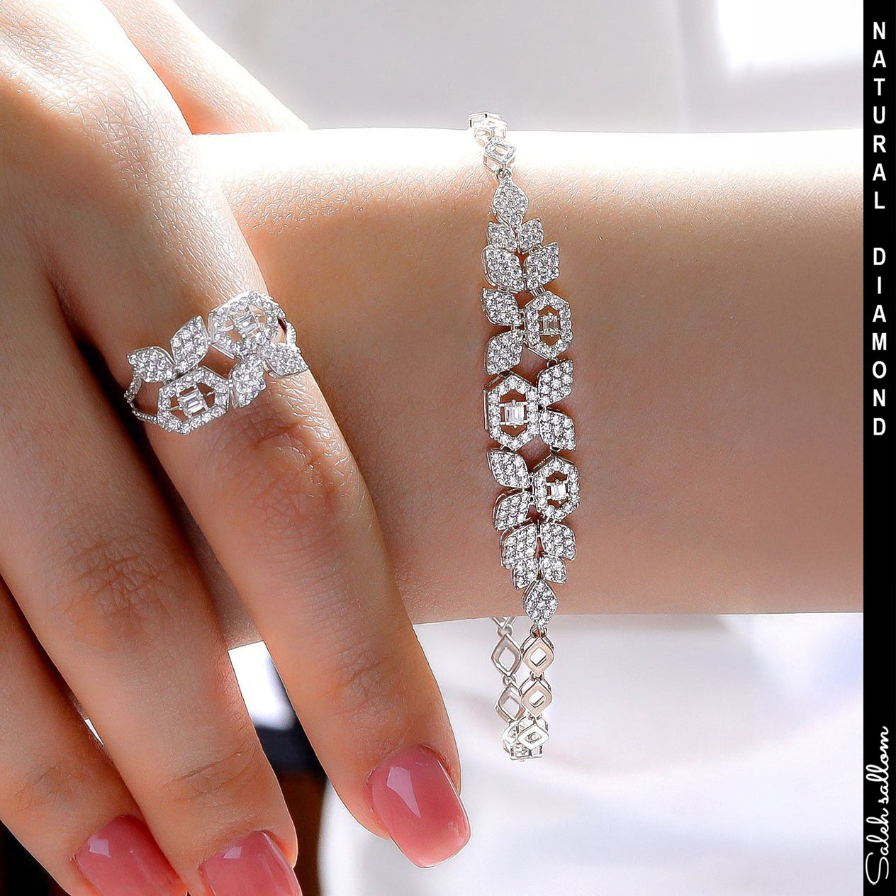 luxury diamond and gold bracelet and ring set