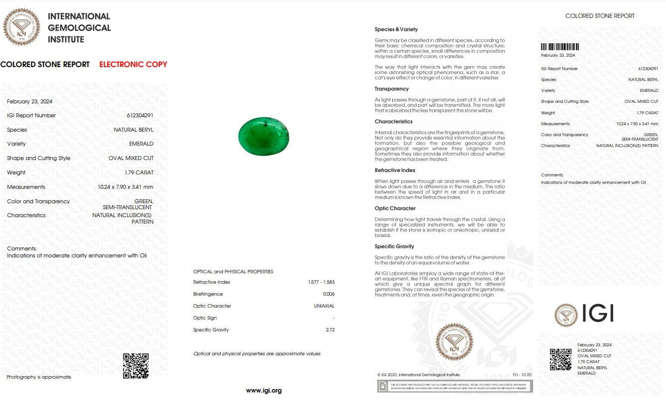 Natural Emerald Stone - 1.79ct - Saleh Sallom