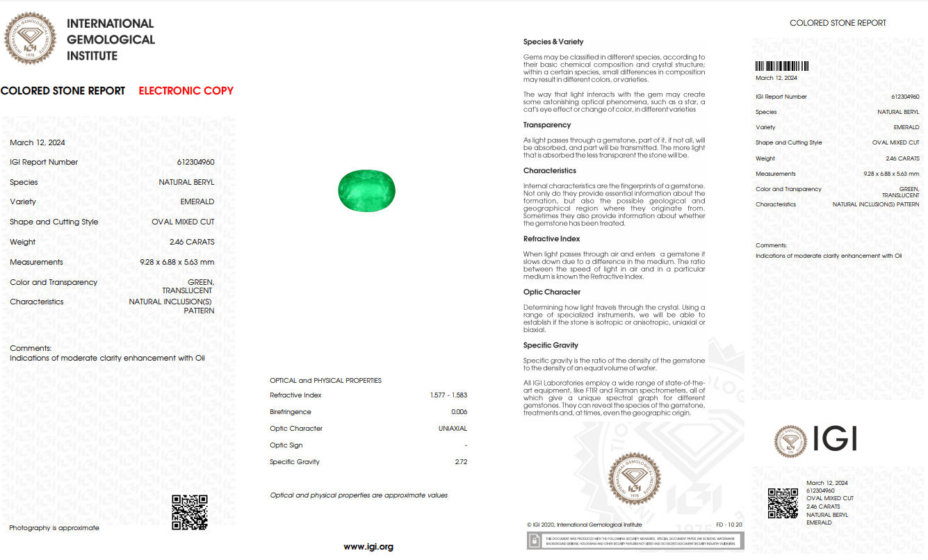 Natural Emerald Stone - 2.46 ct - Saleh Sallom