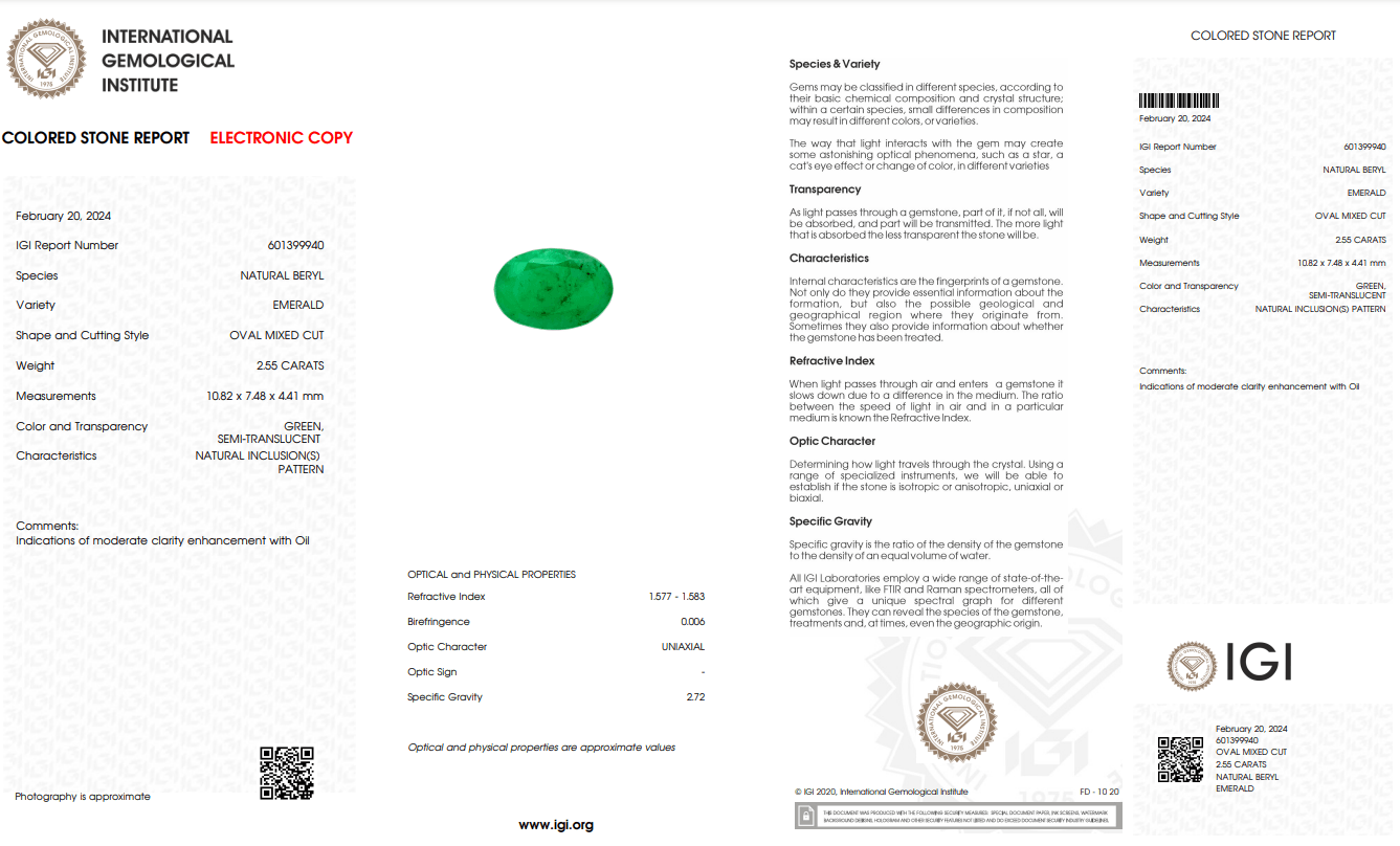 Natural Emerald Stone - 2.55 ct - Saleh Sallom