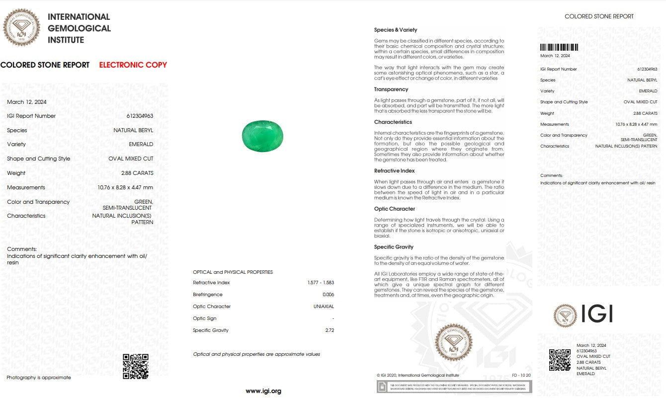 Natural Emerald Stone - 2.88ct - Saleh Sallom