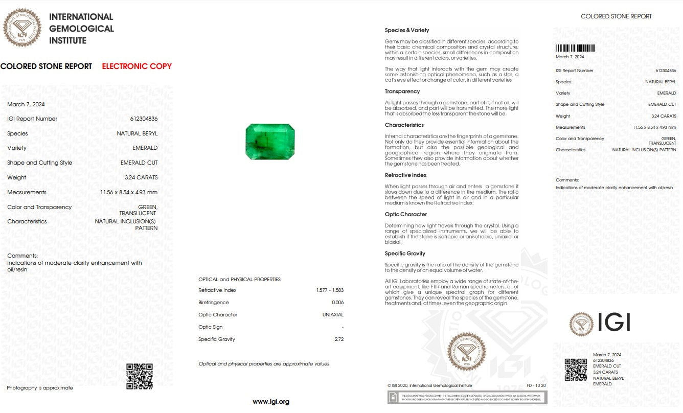 Natural Emerald Stone - 3.24 ct - Saleh Sallom