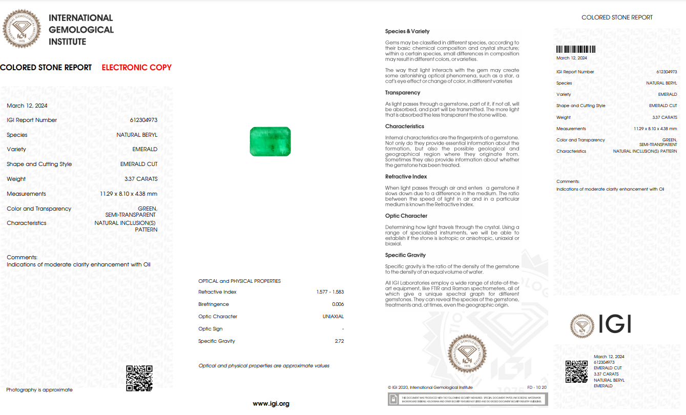 Natural Emerald Stone - 3.37 ct - Saleh Sallom