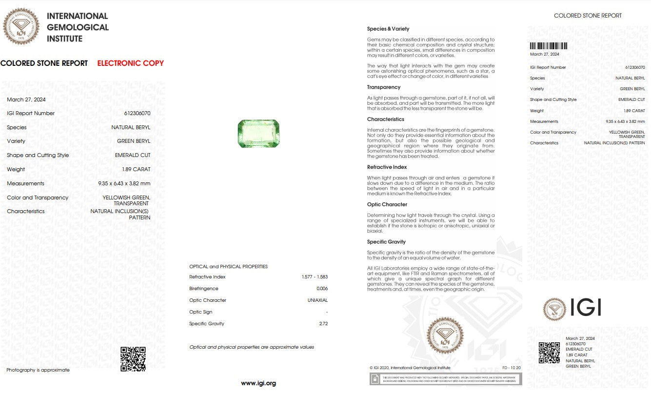 Natural Green Beryl - 1.89 - Saleh Sallom